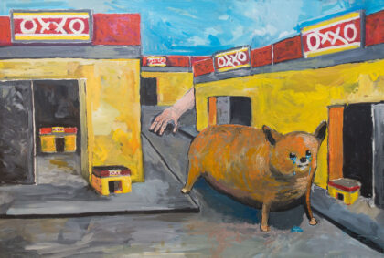 Perro chihuahua acorralado en el mundo meta oxxo