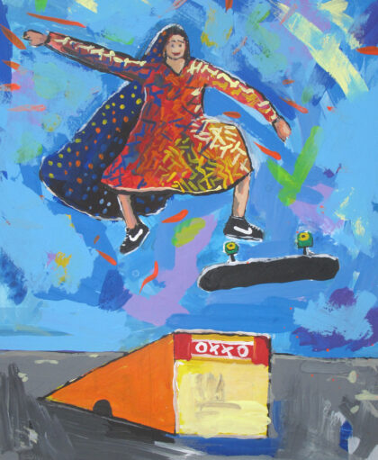 Guadalupe Flip en sobre un mini oxxo rampa