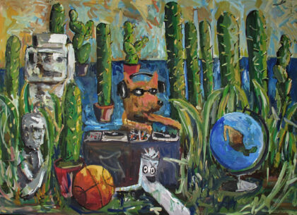 Perro Dj en un toquín salvaje